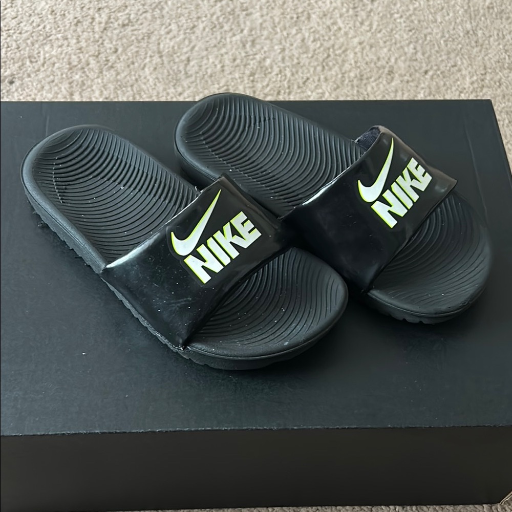 Nike Black Sandals with Textured Footbed